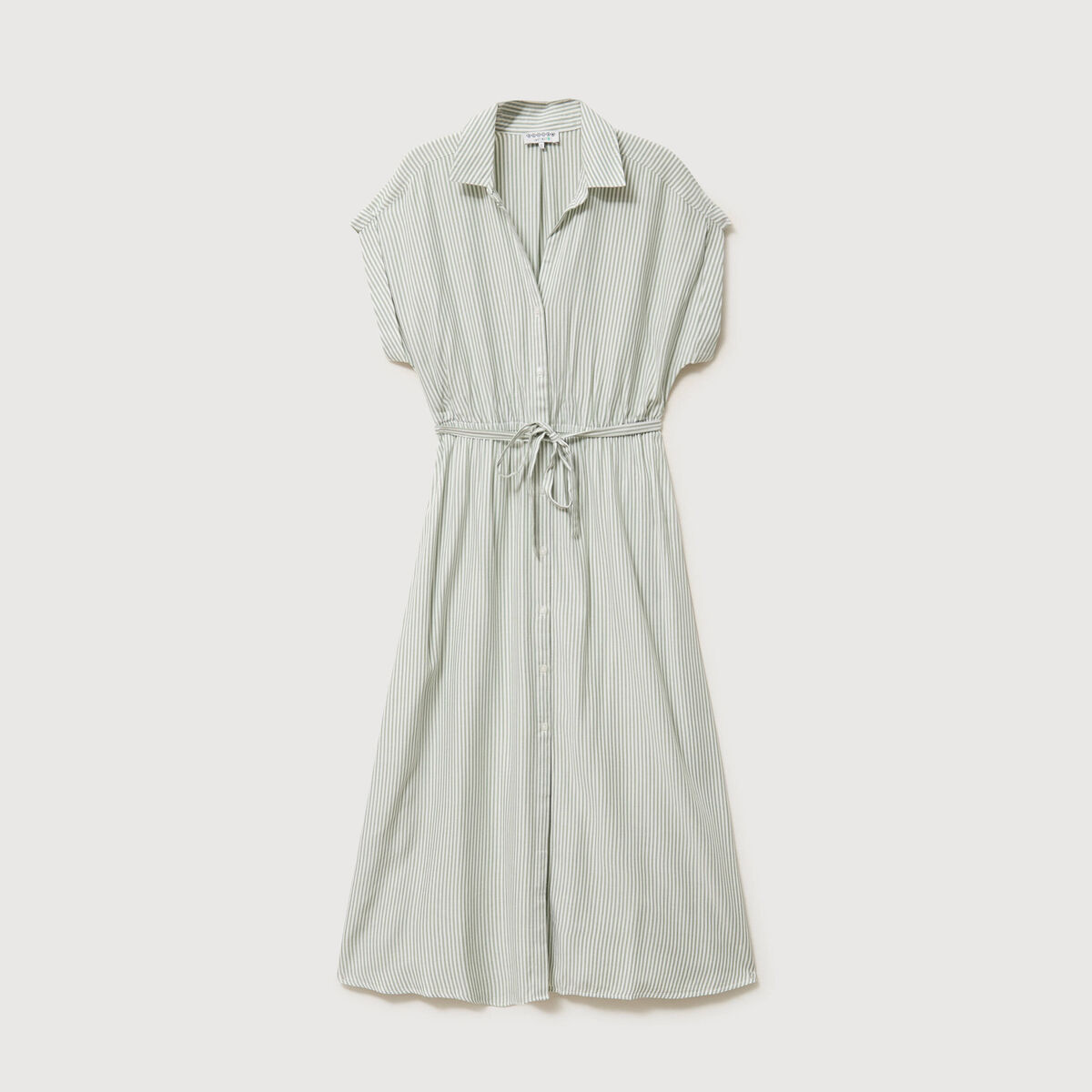 Robe longue &eacute;vas&eacute;e ceintur&eacute;e vert olive femme