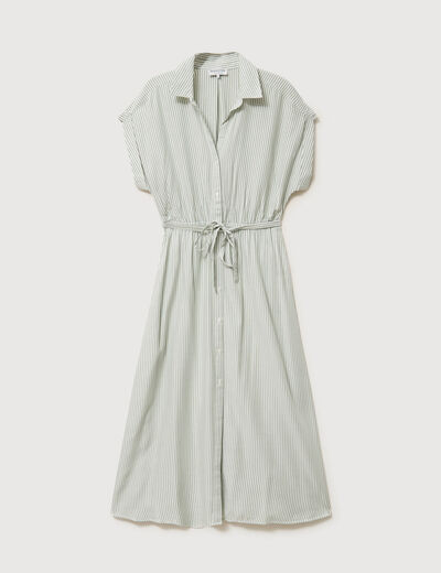 Robe longue &eacute;vas&eacute;e ceintur&eacute;e vert olive femme