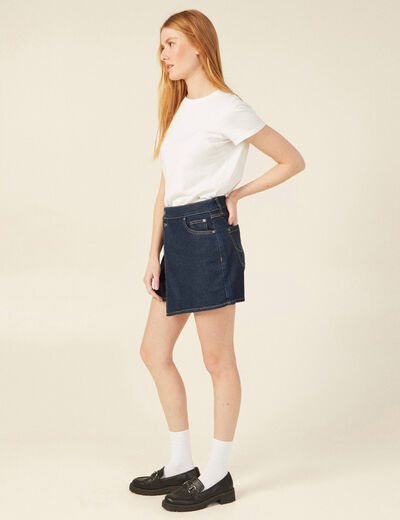 Jupe-short droite en jean denim brut rinse femme