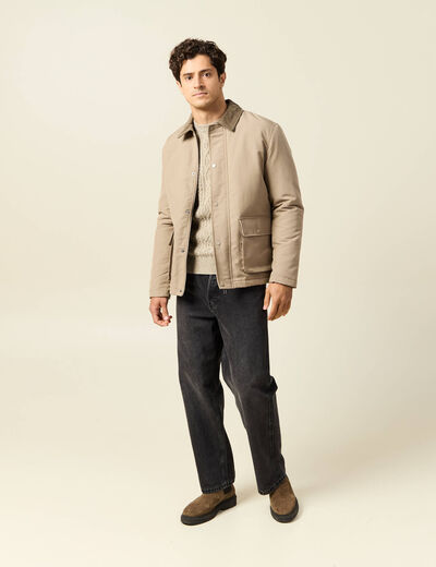 Pull col rond beige homme