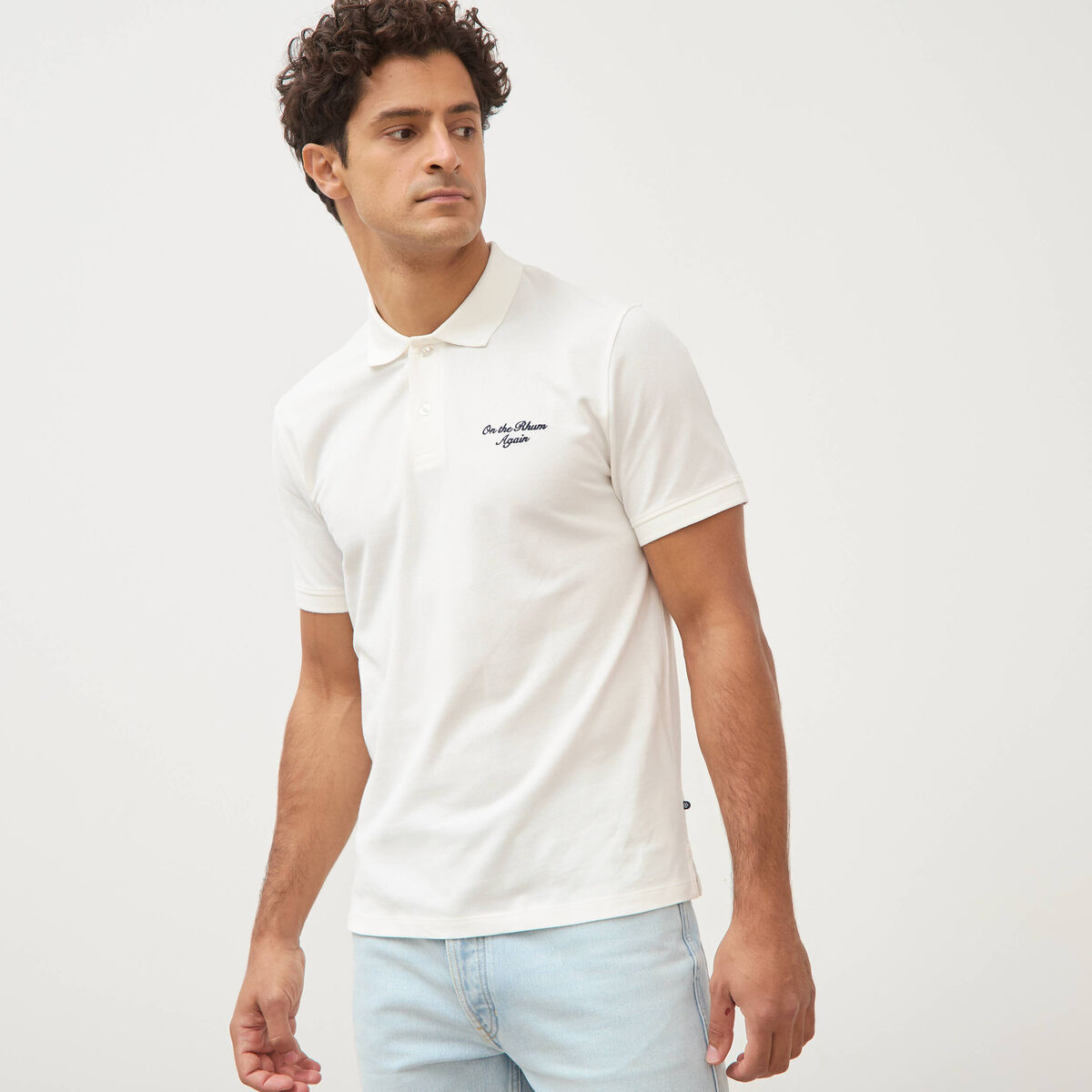 Polo ajust&eacute; manches courtes en coton ecru homme
