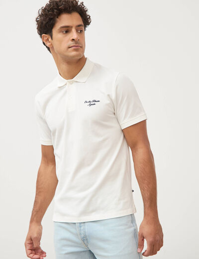 Polo ajust&eacute; manches courtes en coton ecru homme