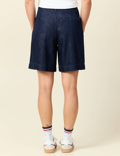 Bermuda droit pinces en jean denim brut femme