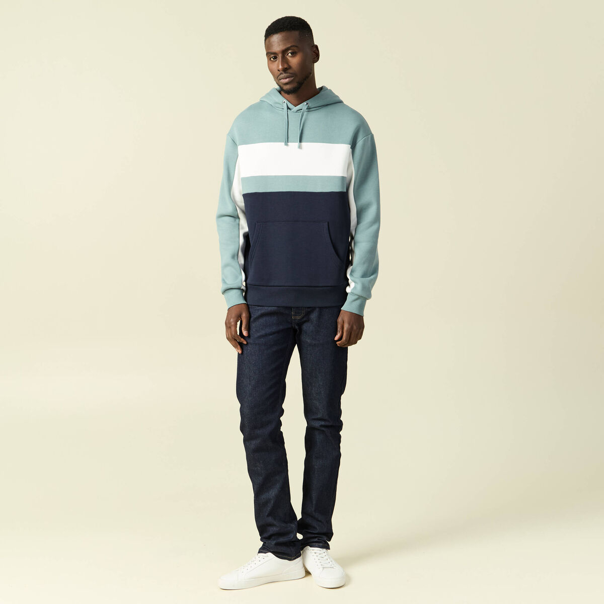 Sweat &agrave; capuche manches longues bleu gris homme