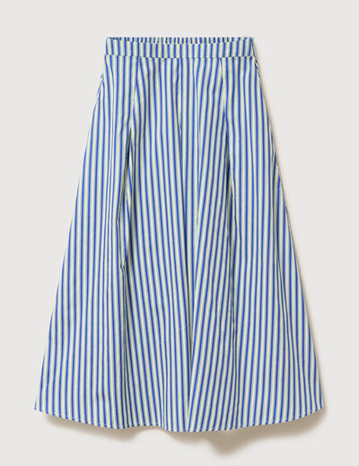 Jupe longue &eacute;vas&eacute;e en coton ray&eacute; bleu femme