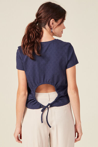 T-shirt manches courtes bleu marine femme