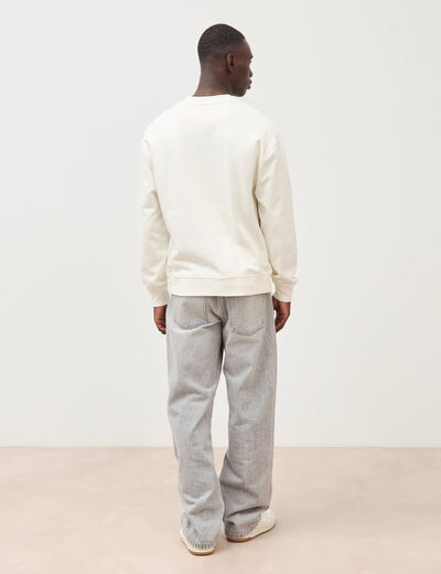 Sweat col rond manches longues en coton ecru homme
