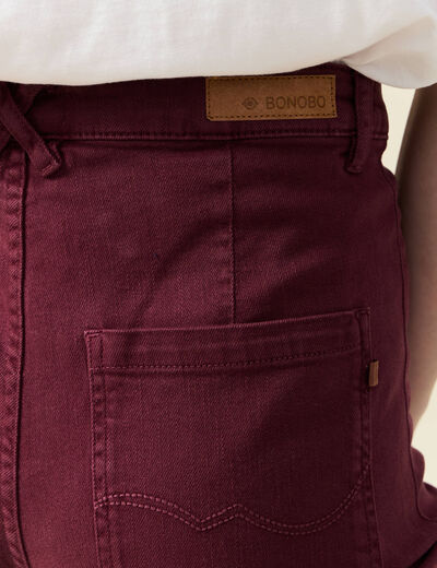 Pantalon large taille haute en jeans bordeaux femme
