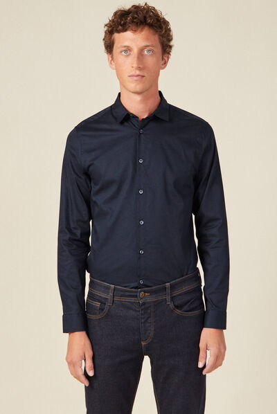 Chemise manches longues bleu marine homme