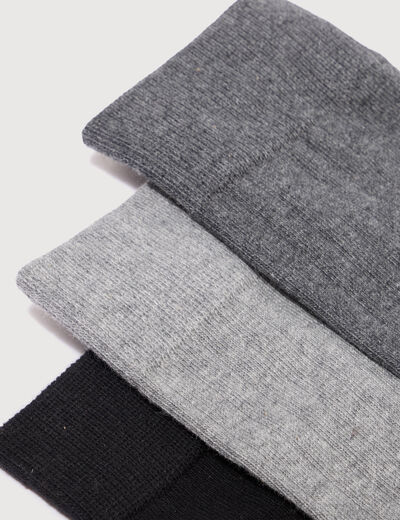 Lot de 3 paires chaussettes hautes gris fonc&eacute; homme