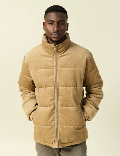 Doudoune col montant manches longues beige homme