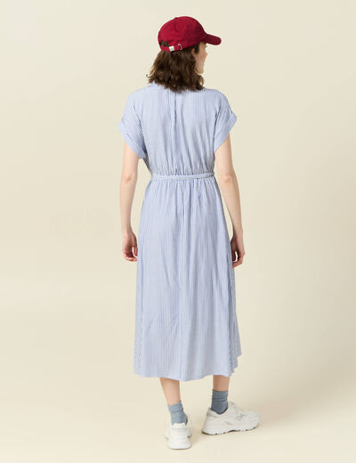 Robe longue évasée ceinturée ecru femme