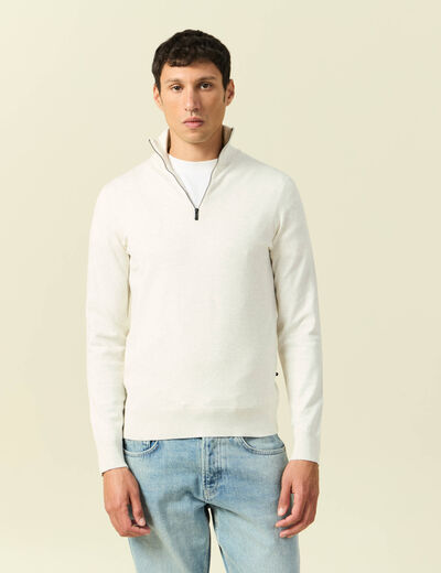 Pull fin col camionneur manches longues ecru homme