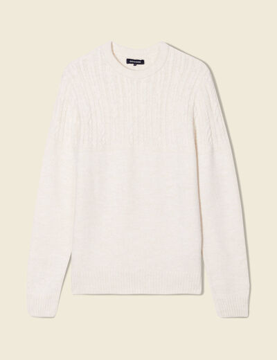 Pull manches longues torsades ecru homme