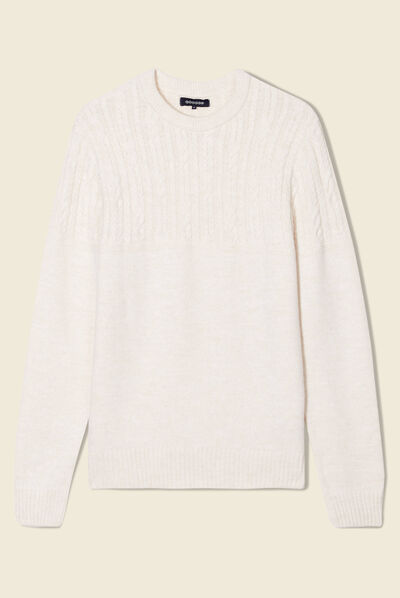 Pull manches longues torsades ecru homme