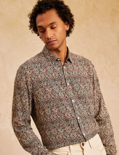 Chemise manches longues marron cognac homme
