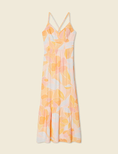 Robe longue évasée à bretelles orange clair femme