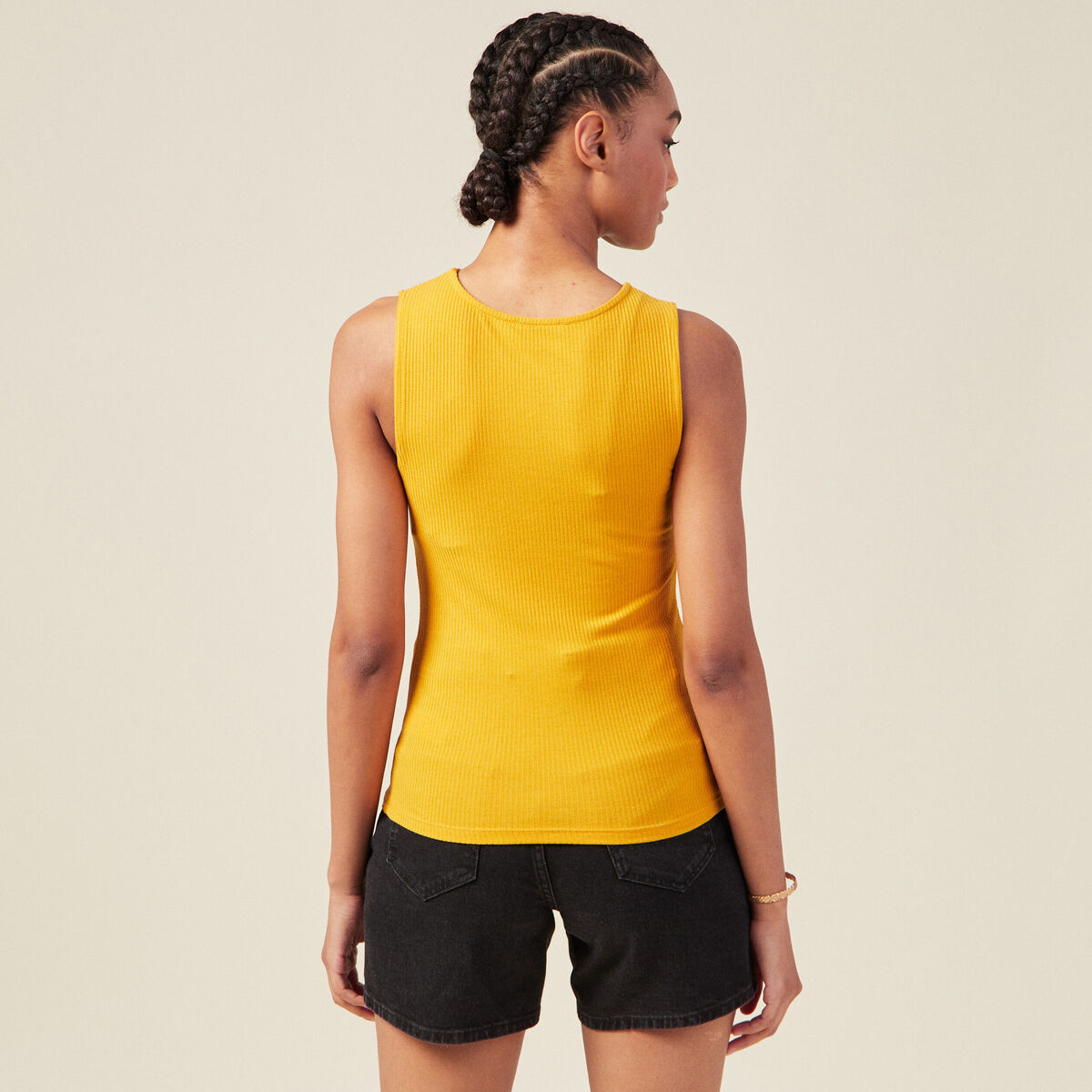 Débardeur bretelles larges jaune femme