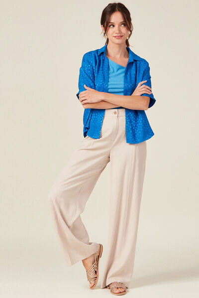 Chemise manches courtes bleu electrique femme