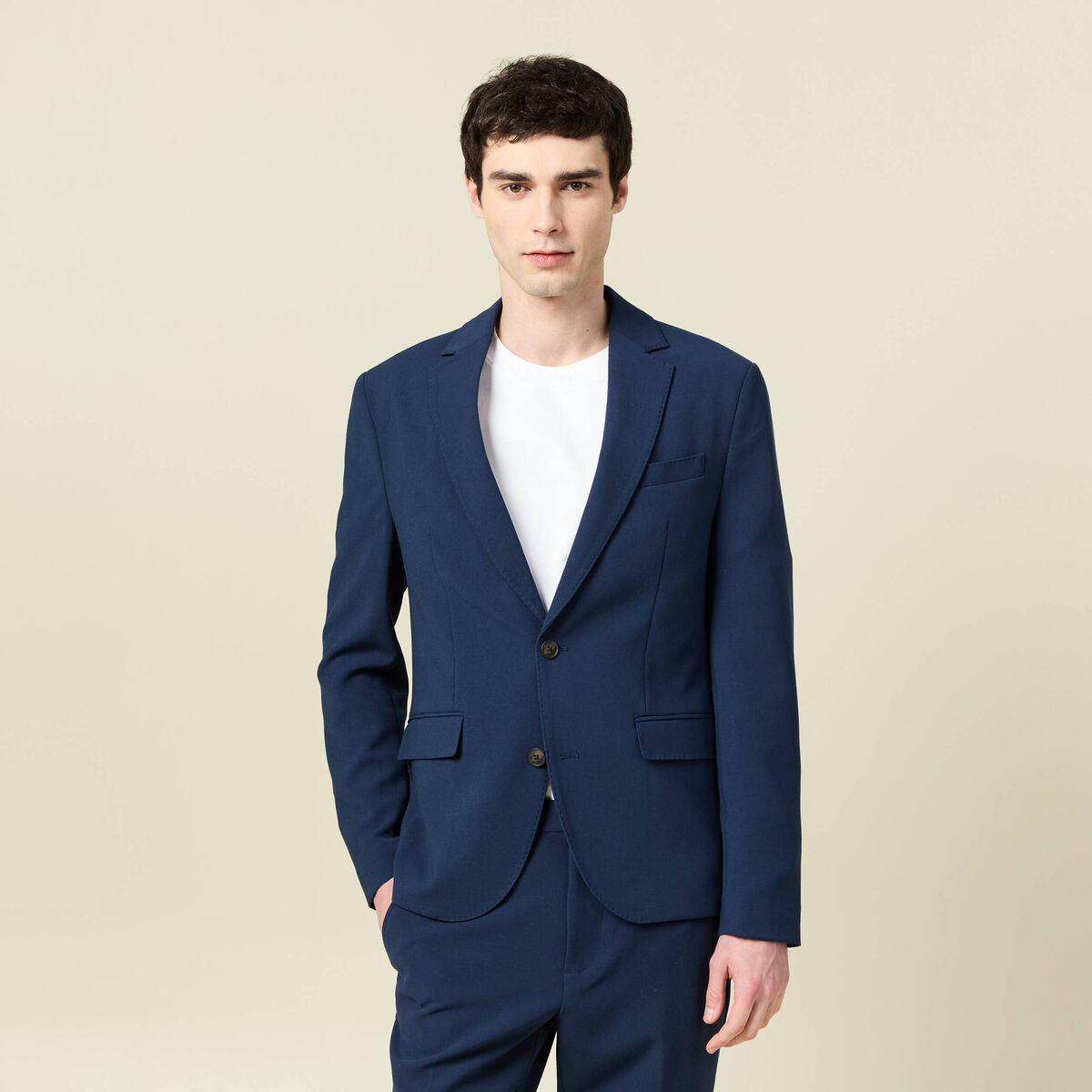 Blazer manches longues col tailleur bleu marine homme