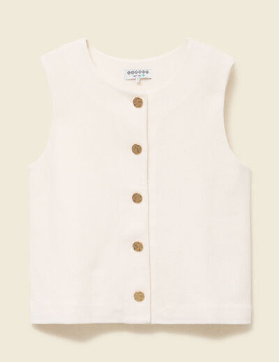 D&eacute;bardeur col rond sans manches creme femme