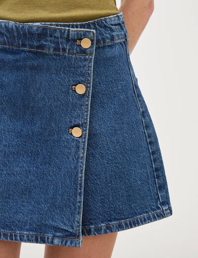 Jupe-short taille haute en jeans denim stone femme