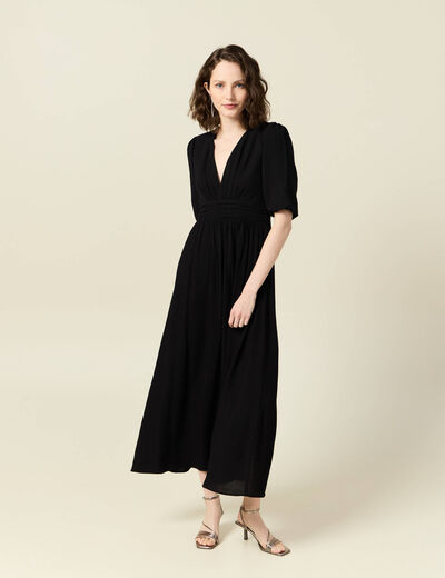 Robe longue évasée noir femme