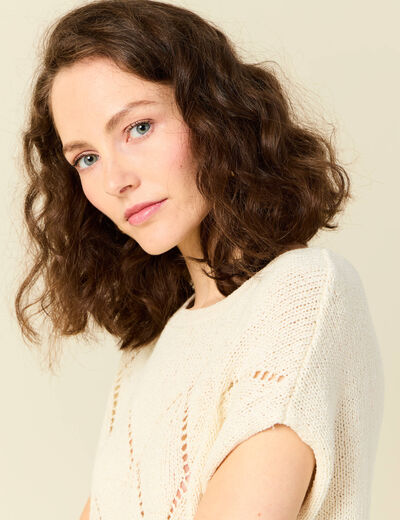 Pull ajouré éco-responsable beige femme