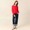 Pull col bateau manches longues rouge femme