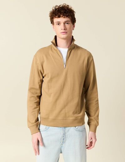Sweat manches longues en coton beige homme
