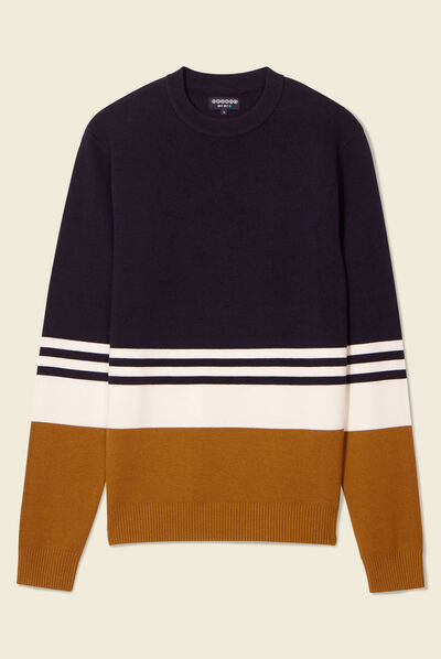 Pull col rond éco-resposnable bleu marine homme
