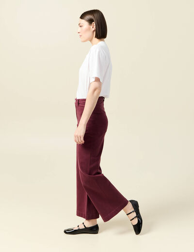 Pantalon large taille haute en jeans bordeaux femme