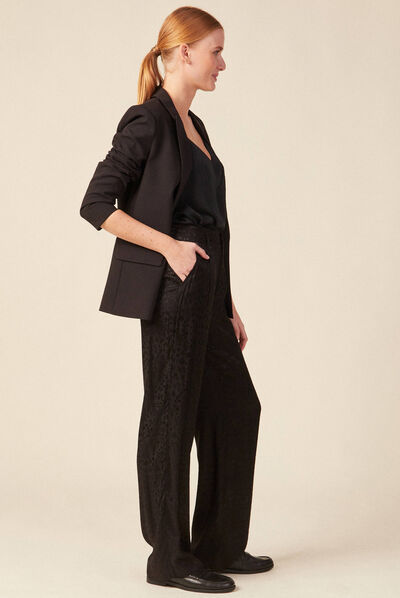 Pantalon large satin noir femme