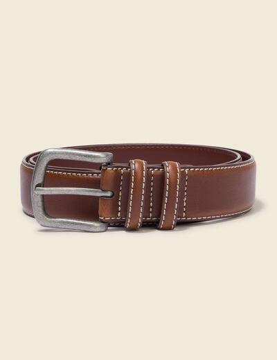 Ceinture large en cuir marron homme