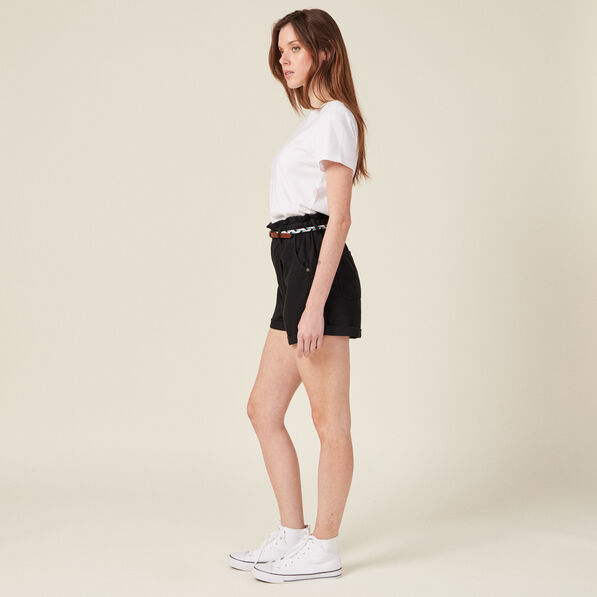 Short paperbag ceinturé noir femme