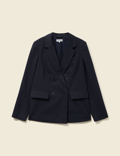 Blazer manches longues col tailleur bleu marine femme