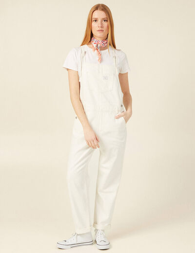 Salopette droite denim blanc femme