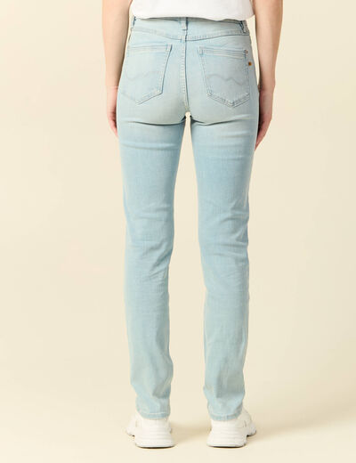Jeans slim taille haute denim bleach femme