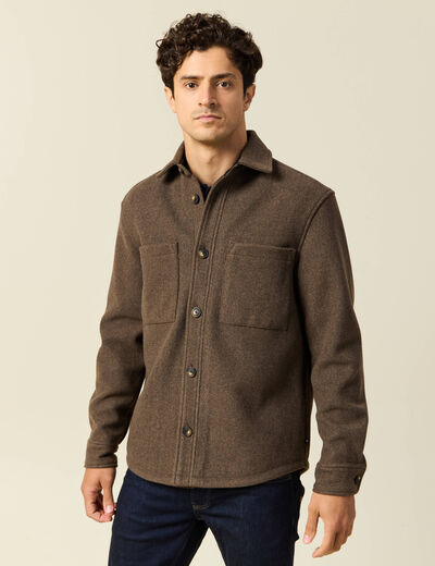 Surchemise boutonn&eacute;e marron fonc&eacute; homme