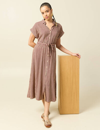 Robe longue &eacute;vas&eacute;e manches courtes violet femme