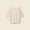 Pull col V manches coudes creme femme