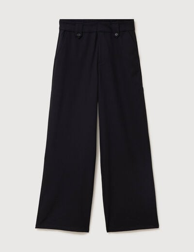 Pantalon large taille haute fluide noir femme