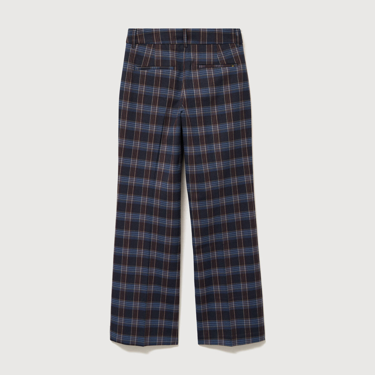 Pantalon flare &agrave; carreaux taille haute bleu gris femme