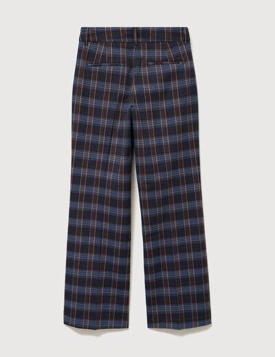 Pantalon flare &agrave; carreaux taille haute bleu gris femme