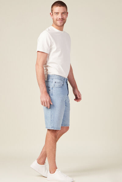 Bermuda large 5 poches denim bleach homme
