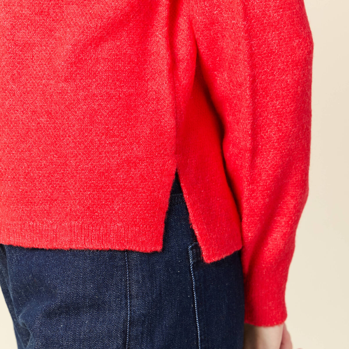 Pull col bateau manches longues rouge femme