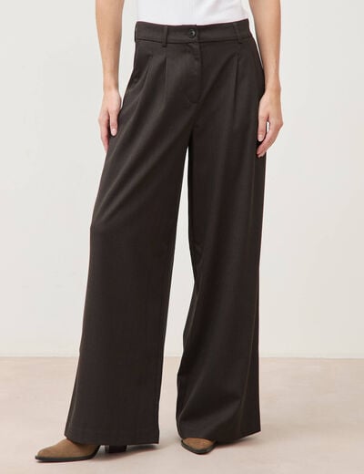Pantalon large taille standard marron fonc&eacute; femme
