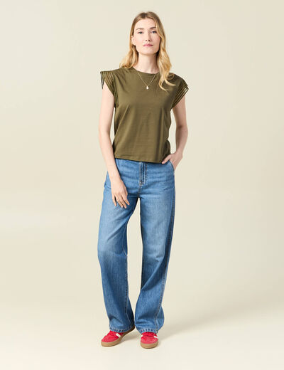 T-shirt manches courtes vert kaki femme