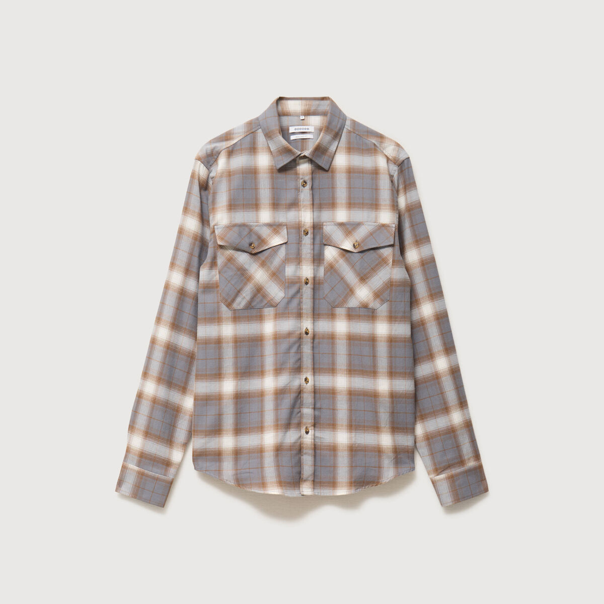 Chemise &agrave; carreaux col am&eacute;ricain vert kaki homme