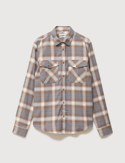 Chemise &agrave; carreaux col am&eacute;ricain vert kaki homme